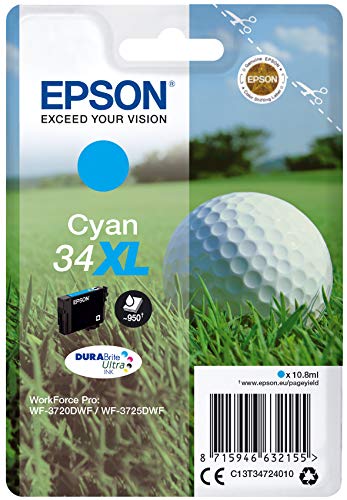 Epson Original 34XL Tinte Golfball (WF-3720DWF, WF-3725DWF), cyan von Epson