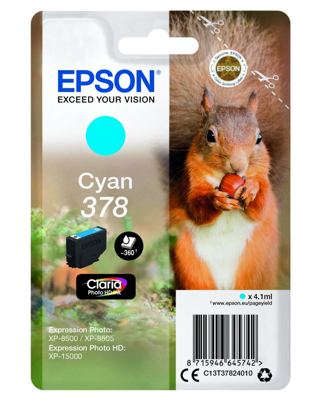 Epson Original 378 Eichhörnchen Druckerpatrone cyan 360 Seiten 4,1ml (C13T378... von Epson