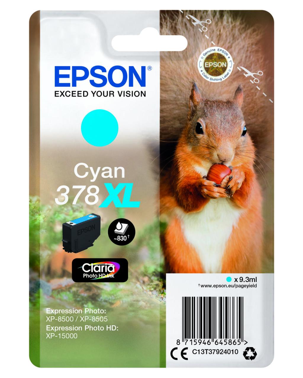 Epson Original 378XL Eichhörnchen Druckerpatrone cyan 830 Seiten 9,3ml (C13T3... von Epson