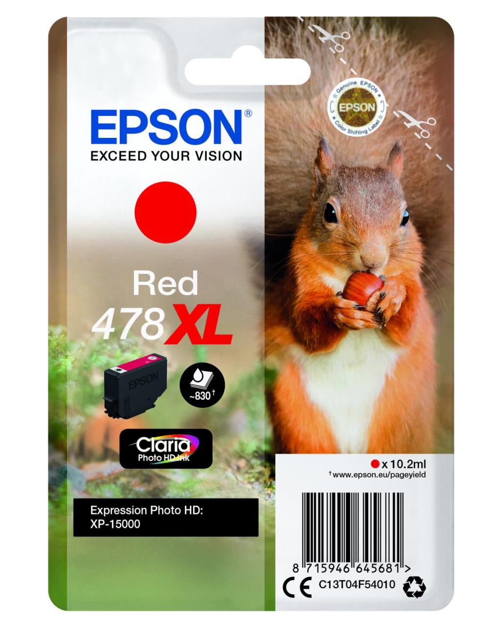 Epson Original 478XL Eichhörnchen Druckerpatrone rot 10,2 ml (C13T04F54010) von Epson