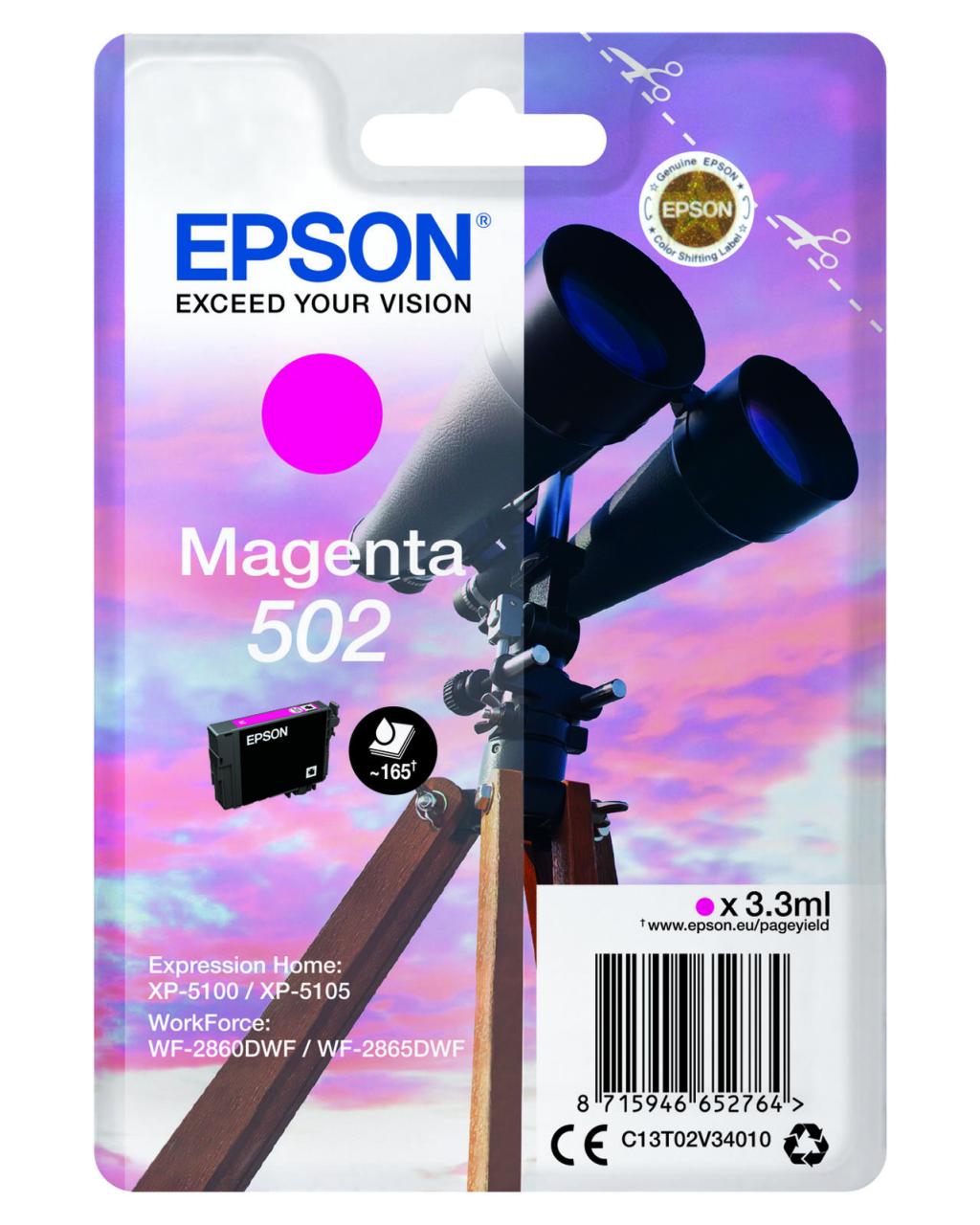 Epson Original 502 Fernglas Druckerpatrone - magenta (C13T02V34010) von Epson
