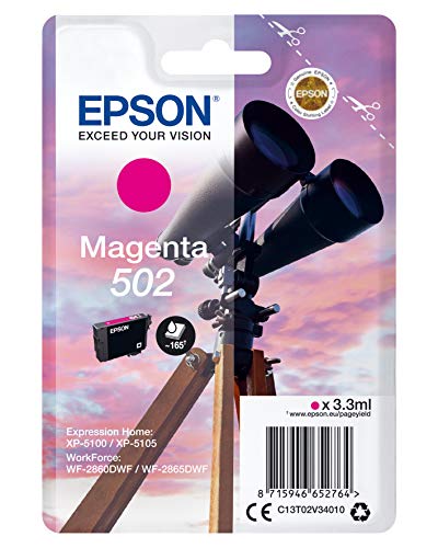Epson Original 502 Tinte Fernglas, XP-5100 XP-5105 WF-2860DWF WF-2865DWF, Amazon Dash Replenishment-fähig (magenta), Standard, Normalverpackung von EPSON