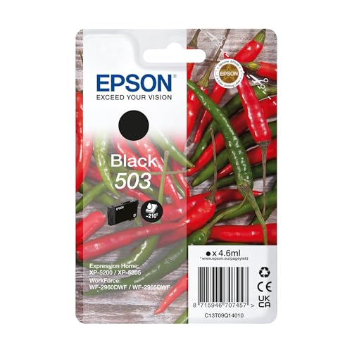 Epson Original 503 Tinte Chili Singlepack schwarz Standard, XP-5200 XP-5205 WF-2960DWF WF-2965DWF, ReadyPrint Flex-Tintentarife von Epson