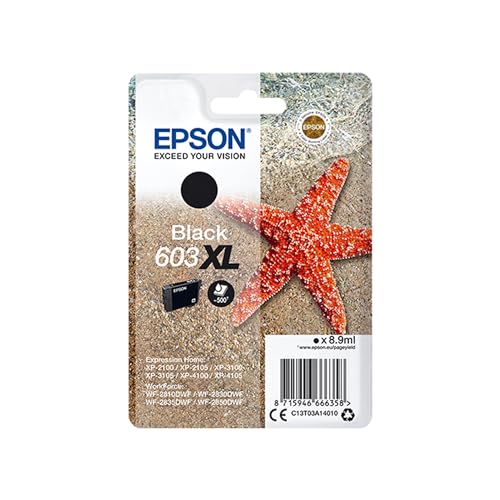 Epson Original 603XL Tinte Seestern, Singlepack schwarz XL, WF-2820DWF WF-2830DWF WF-2840DWF WF-2850DWF XP-2100 XP-2150 XP-3100 XP-3150 XP-4100 XP-4150, ReadyPrint Flex-Tintentarife von Epson