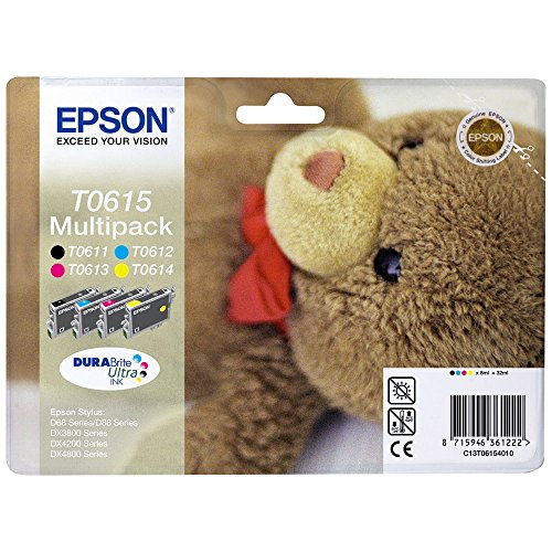 Epson Original C13T06154010 Teddybär, wisch- und wasserfeste Tinte (Multipack, 4-farbig) (CYMK) von Epson