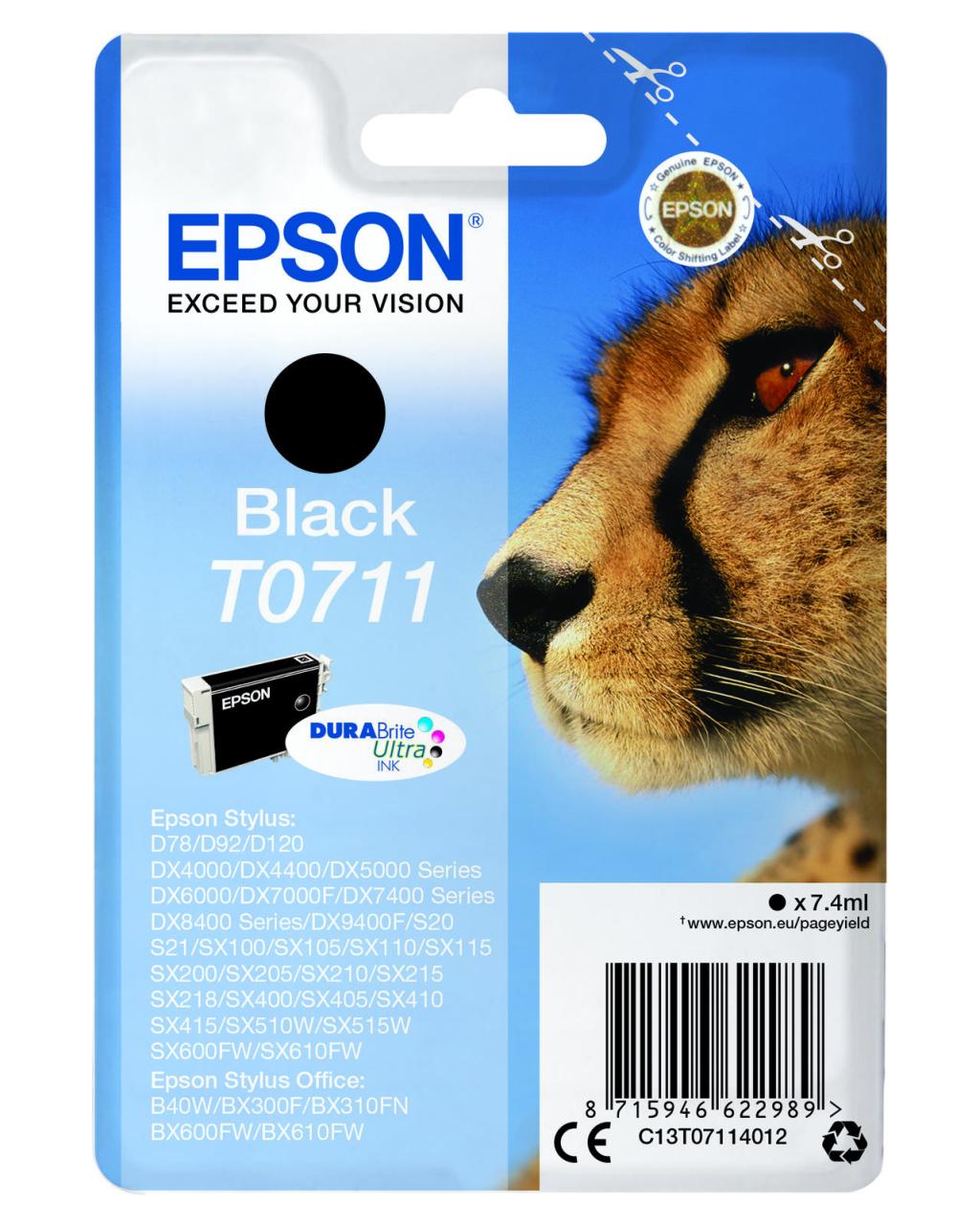 Epson Original T0711 Gepard Druckerpatrone - schwarz (C13T07114012) von Epson