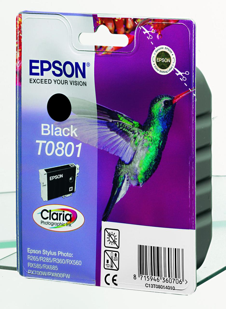 Epson Original T0801 Kolibri Druckerpatrone schwarz Blister 330 Seiten 7ml (C... Epson Original T0801 Kolibri Druckerpatrone schwarz Blister 330 Seiten 7ml (C... von Epson
