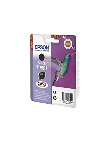 Epson Original T0801 Tinte Kolibri (Stylus Photo R265 R360 R285 RX585 RX685 PX700W P50 PX650 PX810FW PX710W PX820FWD PX720WD PX660 PX830FWD PX730WD RX560) schwarz von Epson