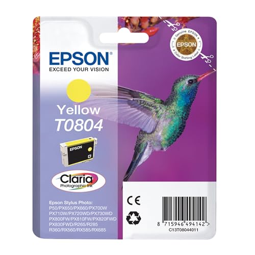 Epson Original T0804 Tinte Kolibri (Stylus Photo R265 R360 R285 RX585 RX685 PX700W P50 PX650 PX810FW PX710W PX820FWD PX720WD PX660 PX830FWD PX730WD RX560) gelb von Epson