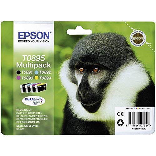 Epson Original T0895 Affe, wisch- und wasserfeste Tinte (Multipack, 4-farbig) (CYMK) von Epson