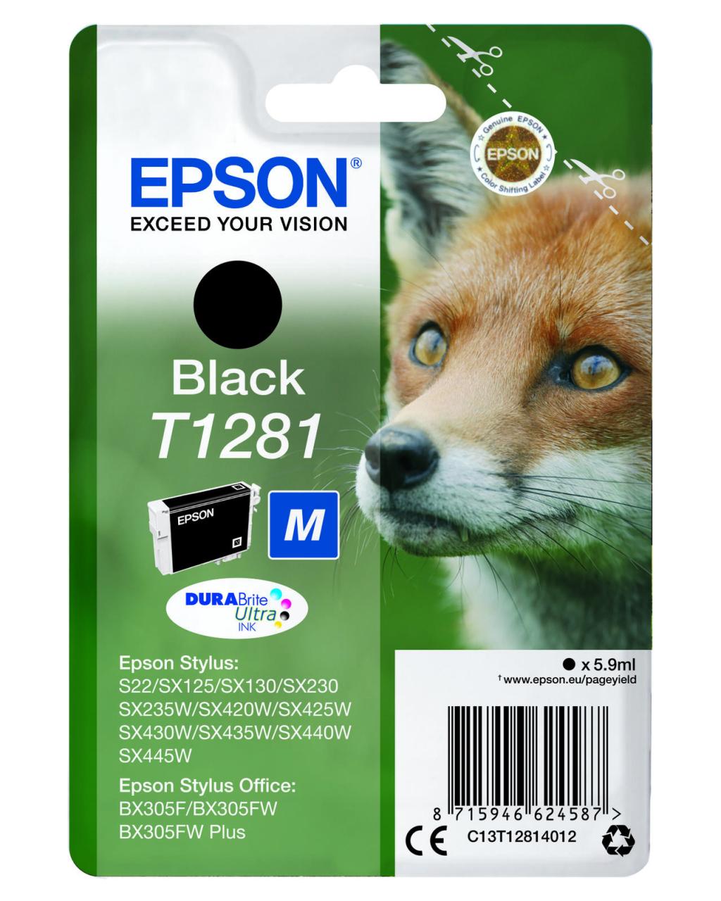 Epson Original T1281 Fuchs Druckerpatrone schwarz 5,9ml (C13T12814012) von Epson