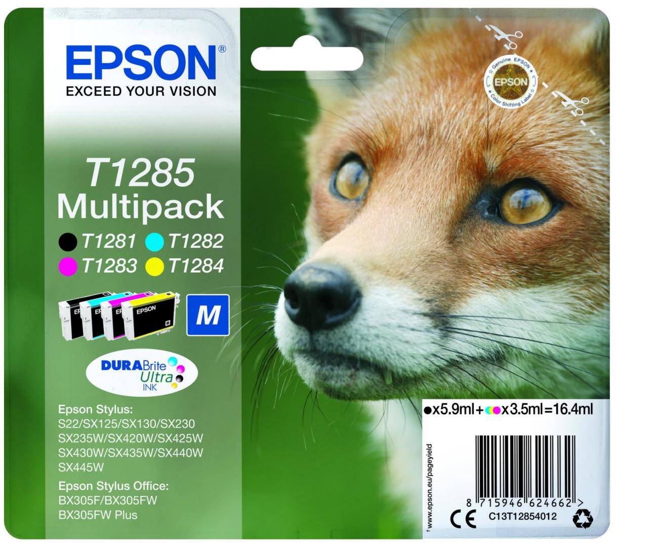 Epson Original T1285 Fuchs Druckerpatronen 4er Multipack BK/C/M/Y (C13T12854012) von Epson