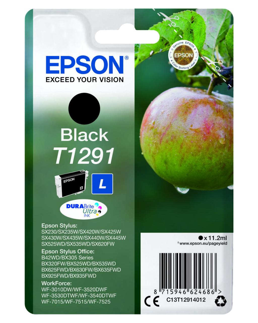 Epson Original T1291 Apfel Druckerpatrone schwarz 385 Seiten 11ml (C13T12914012) von Epson