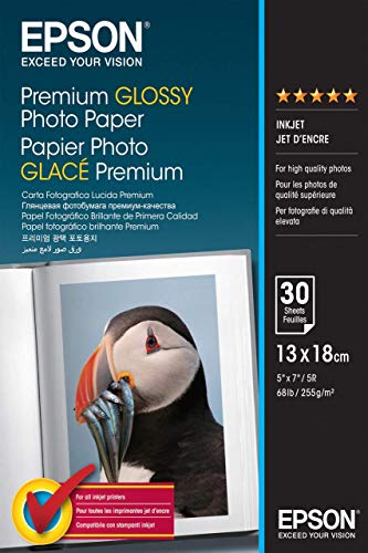 Epson Premium Glossy Photo Paper C13S042154 Fotopapier 13 x 18cm 255 g/m² 30 Blatt Hochglaenzend weiß von Epson