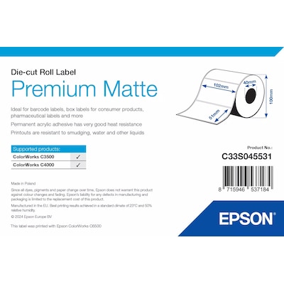 Epson Premium Matte Label Die-cut Roll 102mm x 51mm 650 Stück Epson Premium Matte Label Die-cut Roll 102mm x 51mm 650 Stück von Epson