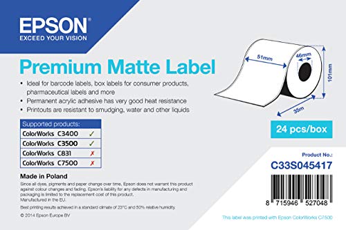 Epson Premium matte Label Continuous, 1 Roll, 51 mm x 35 m von Epson