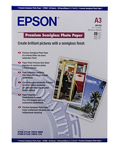 Epson S041334 Premium Semigloss Photo Paper, DIN-A3, 251g/m², 20 Blatt von Epson