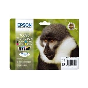 Epson T0895 Multipack - Schwarz, Gelb, Cyan, Magenta - Original - Blisterverpackung - Tintenpatrone - für Stylus S21, SX100, SX105, SX115, SX215, SX218, SX400, SX405, SX415, Stylus Office BX300 (T08954010) von Epson