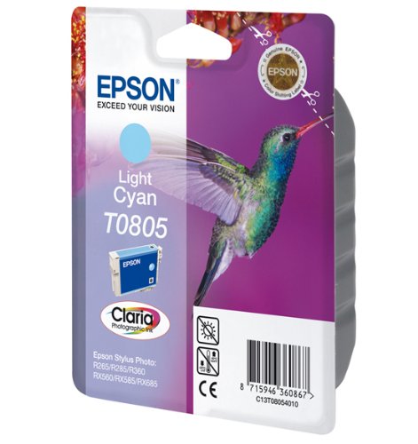 Epson Tintenpatrone Claria Photographic Ink Tintenpatrone für Tintenstrahldrucker Light Cyan T0805 (Light Cyan, 7,4 ml, 330 Seiten, 24,6 cm, 11,6 cm, 14,5 cm von Epson