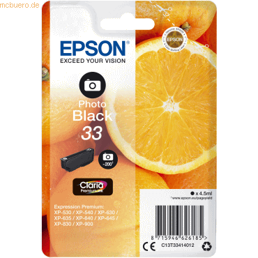 Epson Tintenpatrone Epson T3341 Photo schwarz Epson Tintenpatrone Epson T3341 Photo schwarz von Epson