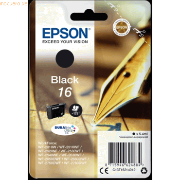 Epson Tintenpatrone Original Epson T1621 schwarz Epson Tintenpatrone Original Epson T1621 schwarz von Epson