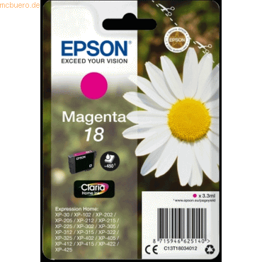 Epson Tintenpatrone Original Epson T1803 magenta Epson Tintenpatrone Original Epson T1803 magenta von Epson