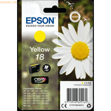 Epson Tintenpatrone Original Epson T1804 yellow von Epson