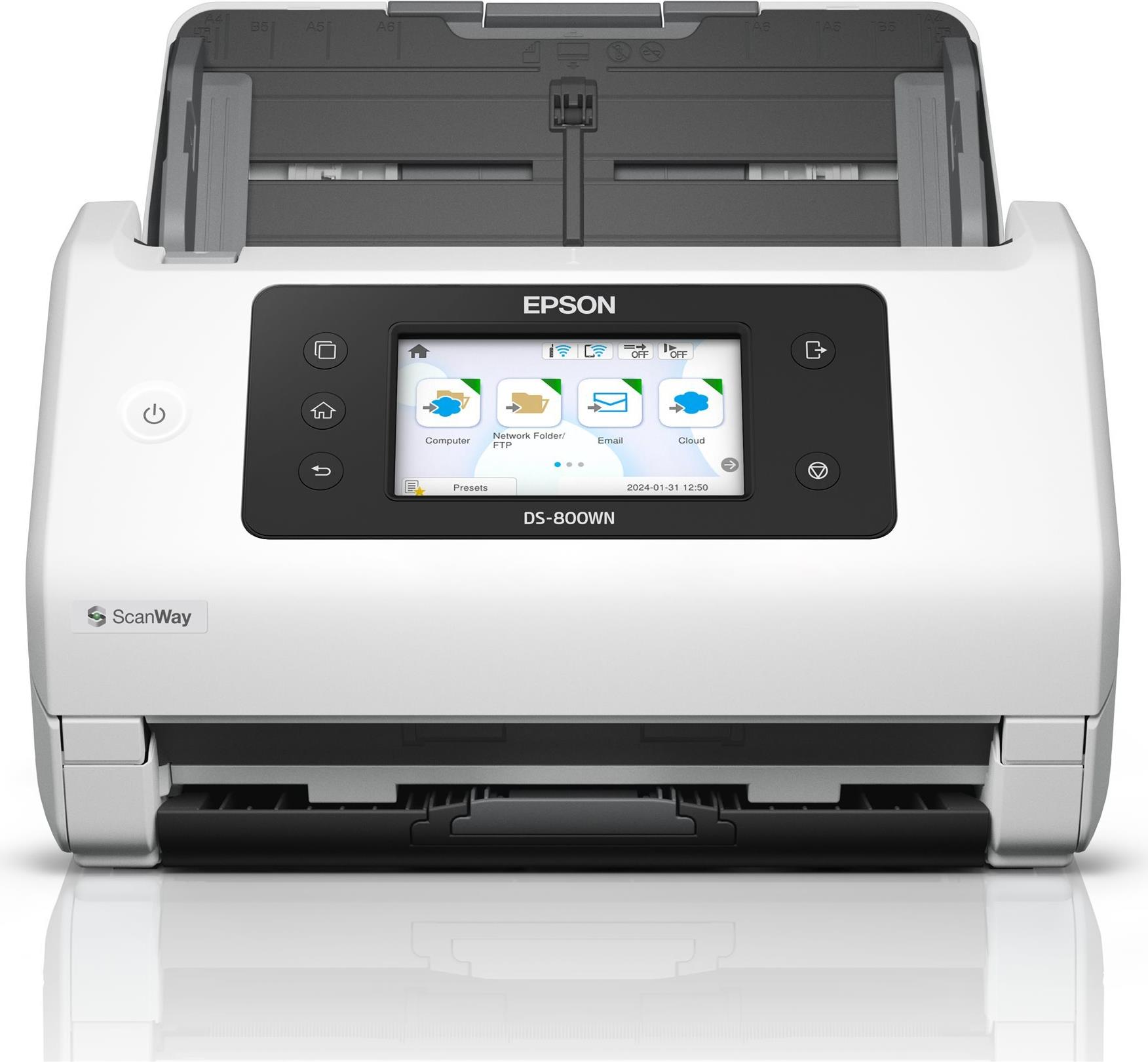 Epson WorkForce DS-800WN - Dokumentenscanner - Duplex - A4/Legal - 600 dpi x 600 dpi - bis zu 50 Seiten/Min. (einfarbig) / bis zu 50 Seiten/Min. (Farbe) - automatischer Dokumenteneinzug (100 Blätter) - bis zu 8000 Scanvorgänge/Tag - USB 3.2 Gen 1x1, Gigab (B11B275401) von Epson