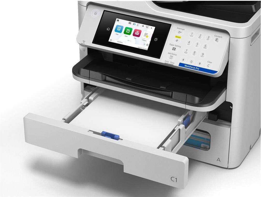 Epson WorkForce Pro EM-C800RDWF - Multifunktionsdrucker - Farbe - Tintenstrahl - A4 (210 x 297 mm) (Original) - A4/Legal (Medien) - bis zu 25 Seiten/Min. (Drucken) - 330 Blatt - 33.6 Kbps - USB 2.0, Gigabit LAN, Wi-Fi(ac) (C11CK19401) von Epson