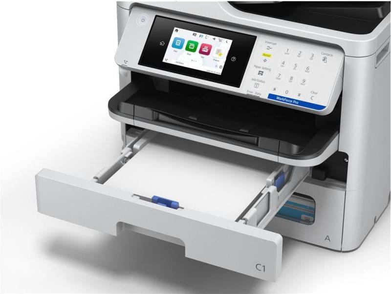 Epson WorkForce Pro EM-C800RDWF - Multifunktionsdrucker - Farbe - Tintenstrahl - A4 (210 x 297 mm) (Original) - A4/Legal (Medien) - bis zu 25 Seiten/Min. (Drucken) - 330 Blatt - 33.6 Kbps - USB 2.0, Gigabit LAN, Wi-Fi(ac) (C11CK19401) von Epson