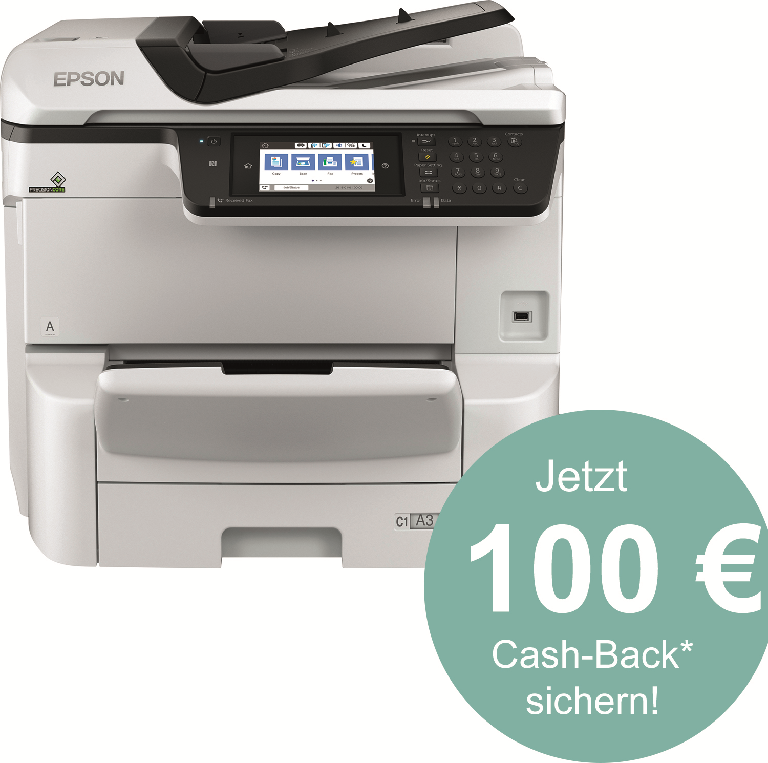 Epson WorkForce Pro WF-C8610DWF - Multifunktionsdrucker - Farbe - Tintenstrahl - A3 (297 x 420 mm) (Original) - A3 (Medien) - bis zu 22 Seiten/Min. (Kopieren) - bis zu 35 Seiten/Min. (Drucken) - 335 Blatt - 33.6 Kbps - Gigabit LAN, USB-Host, NFC, USB 3.0, USB 2.0-Host, Wi-Fi(ac) (C11CG69401) von Epson