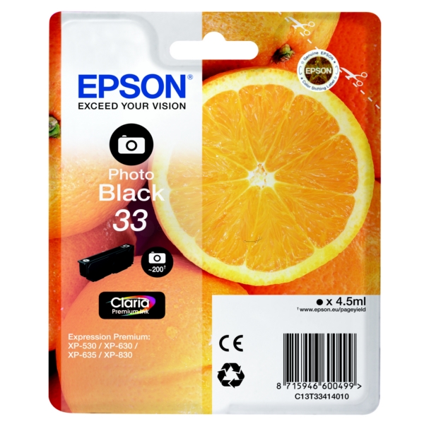 Original Epson C13T33414012 / 33 Tintenpatrone schwarz hell Original Epson C13T33414012 / 33 Tintenpatrone schwarz hell von Epson