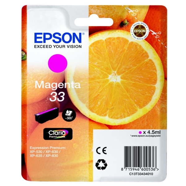 Original Epson C13T33434012 / 33 Tintenpatrone magenta Original Epson C13T33434012 / 33 Tintenpatrone magenta von Epson