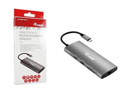 Equip 133490 USB-C 9-in-1-Multifunktionsadapter, HDMI 4K/60Hz, Gigabit LAN, USB 3.2 GEN1, SD/TF, 100W USB PD Equip 133490 USB-C 9-in-1-Multifunktionsadapter, HDMI 4K/60Hz, Gigabit LAN, USB 3.2 GEN1, SD/TF, 100W USB PD von Equip