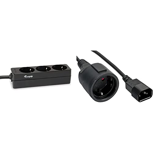 Equip 333280 Steckdosenleiste für USV 3fach Schuko 230V1,10m & Netz Adapter Kabel, Inline®, Kaltgeräte C14 auf Schuko Buchse, 1m (1 Stück) von Equip