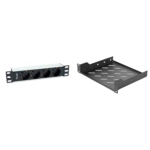 Equip 333311 Steckdosenleiste 10"(1HE) 4fach Schuko.CEE 1,8m & DIGITUS Fachboden - 1HE - 10-Zoll (254 mm) - Für Netzwerk-Schrank - 200 mm Tief - Perforiertes Stahl-Blech - Schwarz von Equip