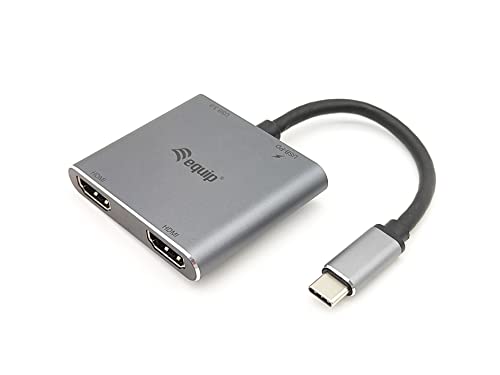 Equip Adapter USB-C/133484 USB-C 4-in-1 Dual-HDMI-Adapter/Silber von Equip