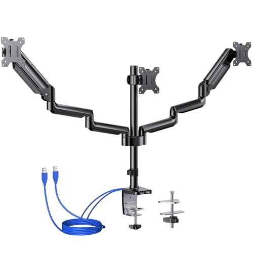 ErGear Monitor Halterung 3 Monitore für 13-27 Zoll Bildschirme, Bildschirmhalterung 3 Monitore, Monitorhalterung 3 Monitore mit 2 Montageoptionen, VESA 75/100, Schwarz von ErGear