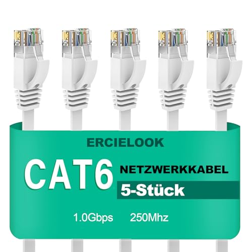 Ercielook Lan Kabel 0,25 meter 5-Stück CAT6 High Speed Netzwerkkabel mit Kabelclips - lankabelverlaengerung für PS5/4 Router Modem TV Switch Laptop von Ercielook