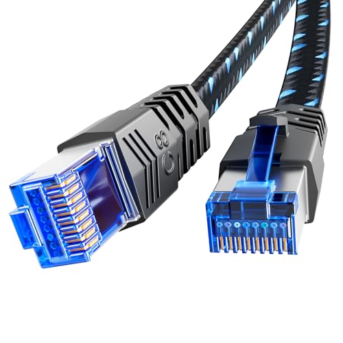 Ercielook Lan Kabel 3m, Hochgeschwindigkeits-Cat8-Netzwerkkabel für den Außen- und Innenbereich, 40 Gbit/s geflochtener Patchkabel mit RJ45-Stecker für Router/Gaming/Modem von Ercielook