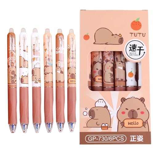 Erconsso Capybara Gelstifte, 6 Stück, niedliche Capybara-Stifte, schnell trocknend, Capybara-Stifte Set, Cartoon-Capybara, einziehbare Gelstifte, Schreibwaren für Kinder, Studenten Erconsso Capybara Gelstifte, 6 Stück, niedliche Capybara-Stifte, schnell trocknend, Capybara-Stifte Set, Cartoon-Capybara, einziehbare Gelstifte, Schreibwaren für Kinder, Studenten von Erconsso