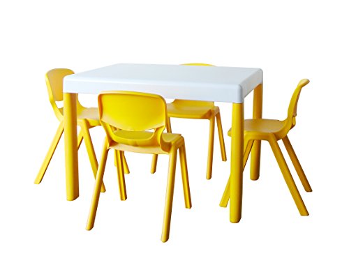 Ergos pkergos010123 Paket 1 Tisch und 4 Stühle für Kinder, Alter 3 bis 4, Größe 1, gelb glänzend von Ergos