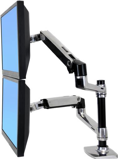 ERGOTRON LX Dual Monitor Arm in Aluminium inklusive einer Notebook Halterung - Monitor Tischhalterung mit patentierter CF-Technologie für 2 Bildschirme bis 61,00cm (24) , 33cm Höhenverstellung, VESA Standard und  (45-248-026) von Ergotron