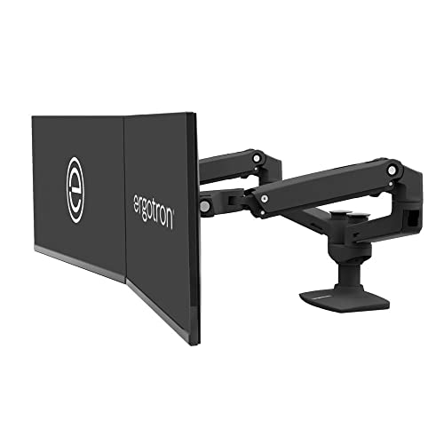ERGOTRON LX Dual Monitor Arm in Schwarz - Monitor Tischhalterung mit patentierter CF-Technologie für 2 Bildschirme nebeneinander bis 27 Zoll und 33cm Höhenverstellung von Ergotron