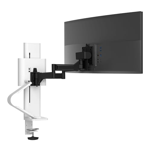 ERGOTRON TRACE Monitorhalterung in Weiß - Monitor Tischhalterung mit patentierter CF-Technologie für Bildschirme bis 38 Zoll, 27.9cm Höhenverstellung, VESA Standard und 15 Jahre Garantie von Ergotron