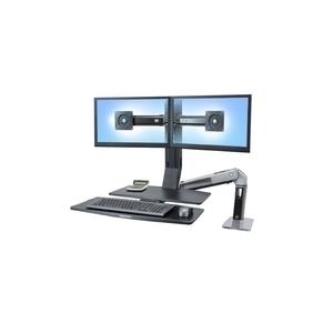 Ergotron WorkFit-A Dual with Worksurface+ - Aufstellung (Tablett, Spannbefestigung für Tisch, Pivot) für 2 LCD-Displays/Tastatur/Maus - Schwarz, Polished Aluminum - Bildschirmgröße: bis zu 55,9 cm (bis zu 55,90cm (22) ) - Montageschnittstelle: 100 x 100 mm, 75 x 75 mm (24-316-026) von Ergotron