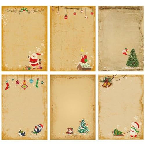 Weihnachtsbriefpapier, 6 Stück Vintage Kraftbriefpapier Liniertes Schreibpapier mit niedlichem Weihnachtsmuster für Weihnachtsfeier von Ericetion