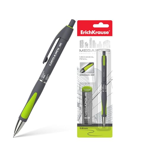 Erich Krause Druckbleistift HB 0,5mm mit 20 Bleistiftminen 1 Stück (Grau MEGAPOLIS) von Molho Leone