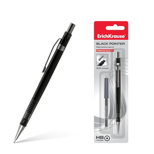 ErichKrause Druckbleistift HB 0,5mm mit 20 Bleistiftminen 1 Stück Schwarz - Bleistift für Büro Schule und Hobby - Minenstift zum Zeichnen Skizzieren Schreiben von ErichKrause