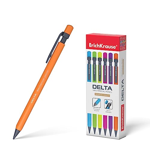 ErichKrause Druckbleistift HB 0,5mm mit Radiergummi 12 Stück - Neon Bleistift Set für Büro Schule und Hobby - Minenstift zum Zeichnen Skizzieren Schreiben von ErichKrause